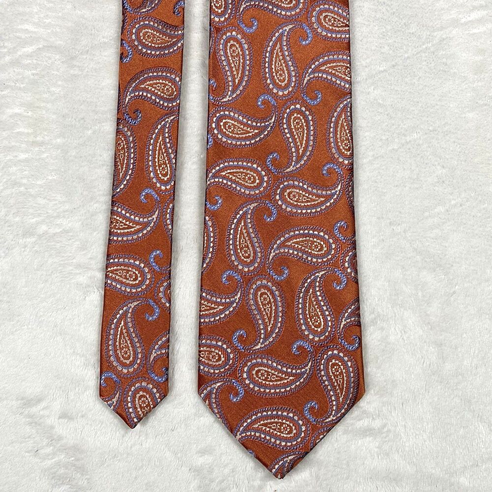 Michael Kors Men's Silk Neck Tie Orange Paisley Wedding Formal HOCO Bold Design